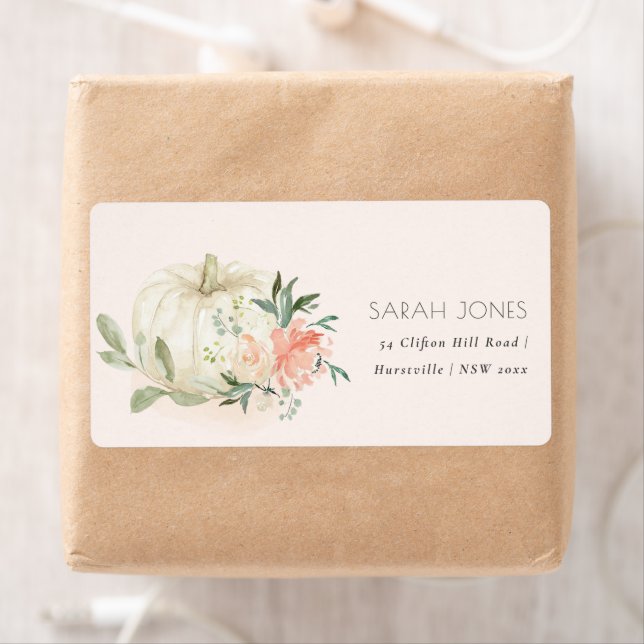 Elegant Soft White Pumpkin Blush Floral Address La Label (Insitu)