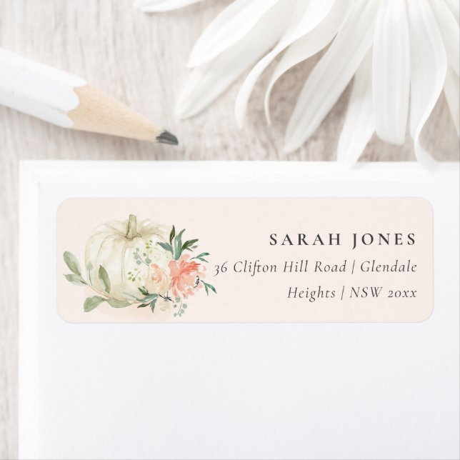 Elegant Soft White Pumpkin Blush Floral Address  Label (Insitu)