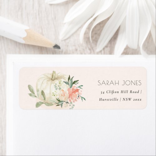 Elegant Soft White Pumpkin Blush Floral Address  Label
