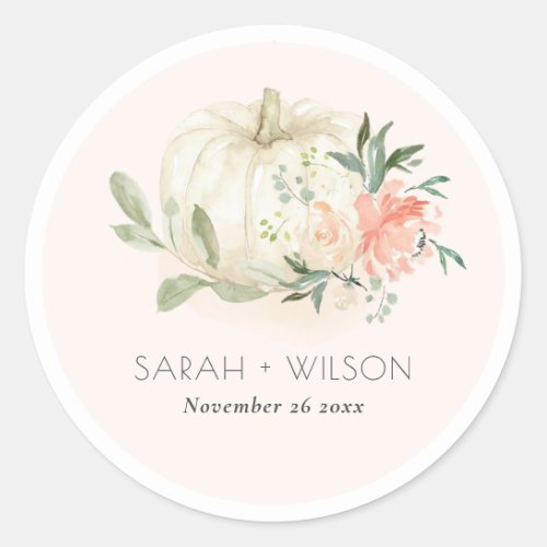 Elegant Soft White Pumpkin Blush Floral Wedding Classic Round Sticker