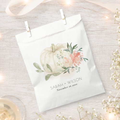Elegant Soft White Pumpkin Blush Floral Wedding Favor Bag