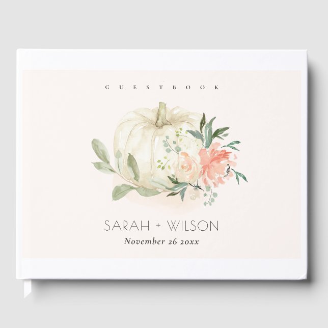 Elegant Soft White Pumpkin Blush Floral Wedding Gu Guest Book (Front)
