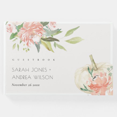 Elegant Soft White Pumpkin Blush Floral Wedding Guest Book