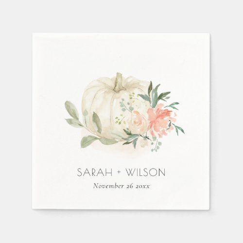 Elegant Soft White Pumpkin Blush Floral Wedding Napkins