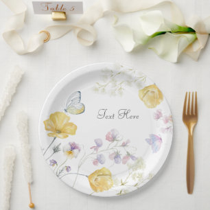 Elegant soft wild floral butterfly paper plates