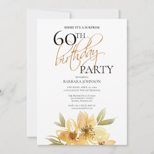 Elegant Soft Yellow Floral Surprise 60th Birthday Invitation