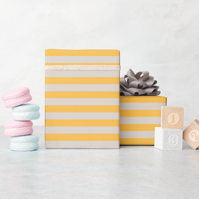 Elegant Soft Yellow Light Grey Cream Stripes Wrapping Paper (Baby Shower)