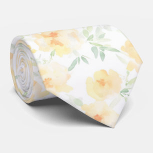Elegant soft yellow orange watercolor floral neck tie