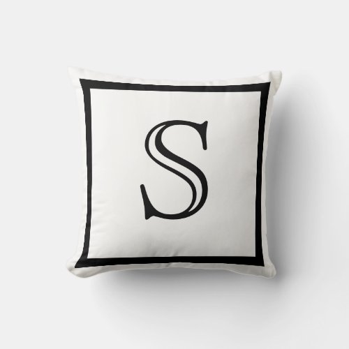 Elegant Solid Black and White Monogrammed Throw Pi Throw Pillow
