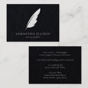 Elegant Solid Black Feather Quill Notary Attorney Business Card
