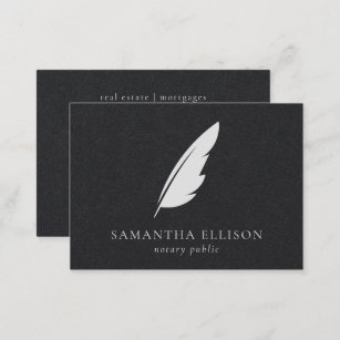 Elegant Solid Black Feather Quill Notary Attorney Business Card