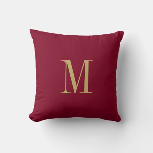 Elegant Solid Burgundy with Gold Monogram Throw Pillow