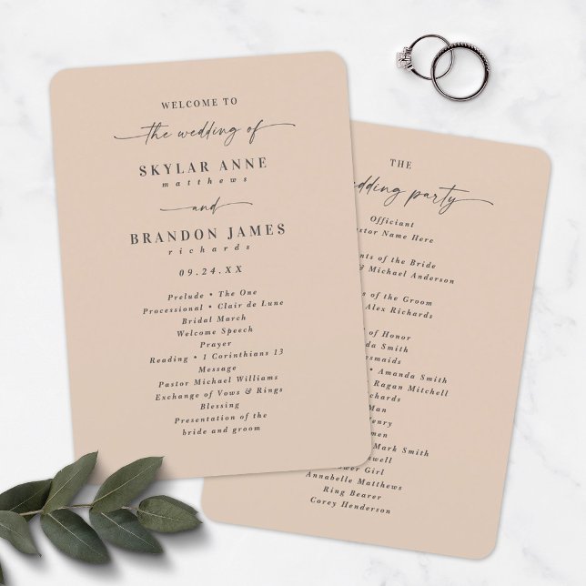 Elegant Solid Champagne Wedding Ceremony Program (Creator Uploaded)