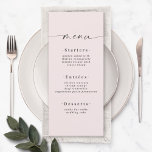 Elegant Solid Color Blush Powder Pink Wedding Menu<br><div class="desc">Simple Elegant Solid Color Blush Powder Pink Wedding Menu. This modern chic Menu Card is simple classic and elegant with a plain solid color background and a pretty signature script calligraphy font with tails. Shown in the new Colorway. With a pretty monogram on the back side. Available in several color...</div>