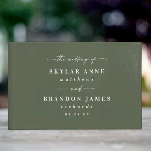 Elegant Solid Color Dark Monstera Green Wedding Guest Book