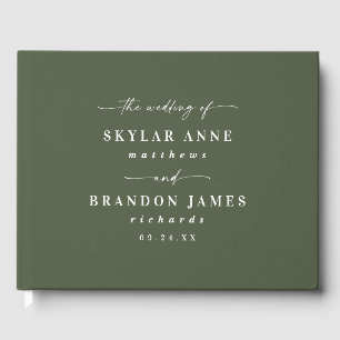 Elegant Solid Color Dark Monstera Green Wedding Guest Book