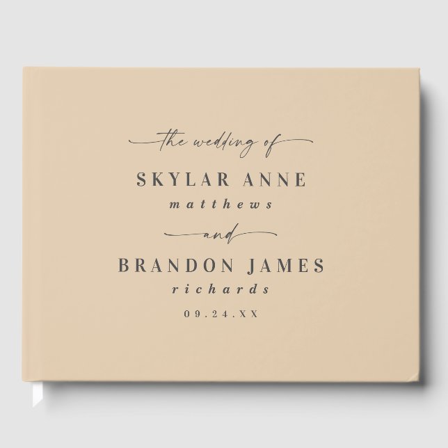 Elegant Solid Color Dusty Yellow Gold Wedding Guest Book (Front)