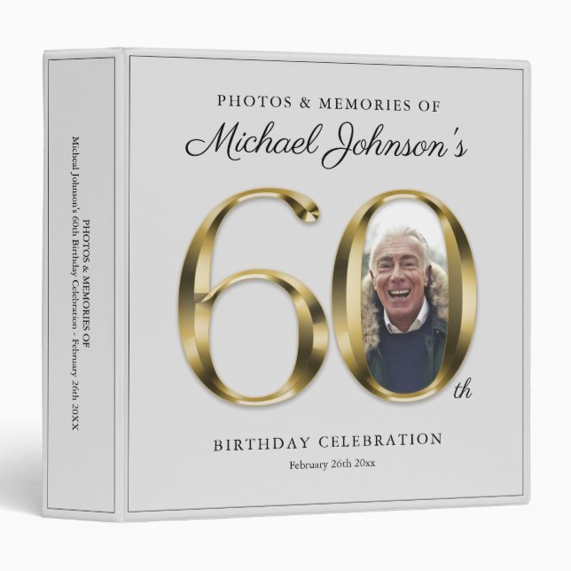 Elegant Solid Gold 60th Birthday Gift Photo Album 3 Ring Binder (Front/Spine)