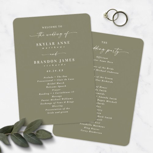 Elegant Solid Lily Green Wedding Ceremony Program