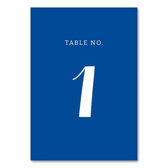 Elegant Solid Mediterranean Blue Script Wedding Table Number (Back)