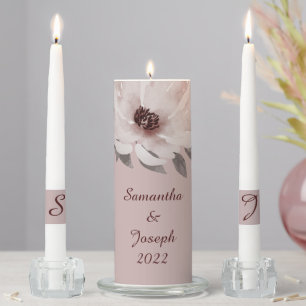 Elegant Solid Pink Watercolor Floral Wedding Unity Candle Set