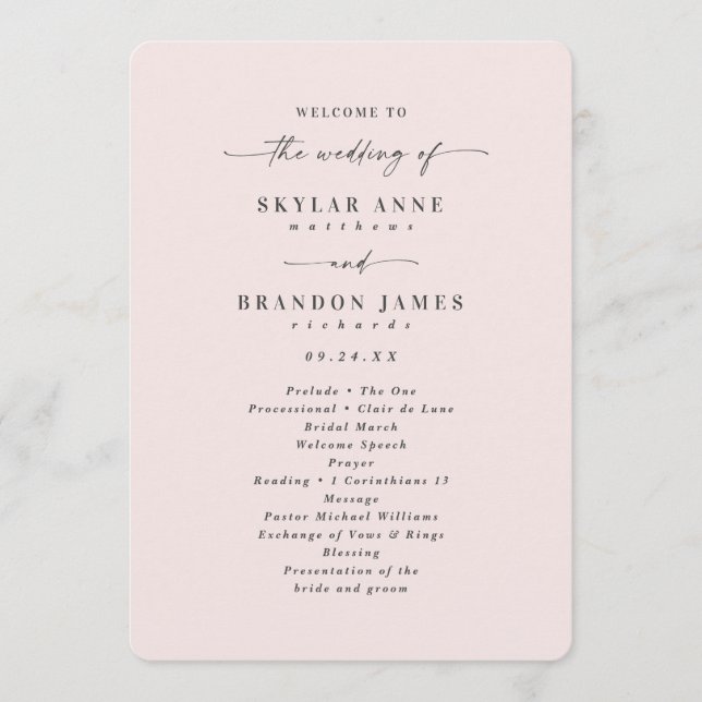 Elegant Solid Porcelain Pink Wedding Ceremony Program (Front)