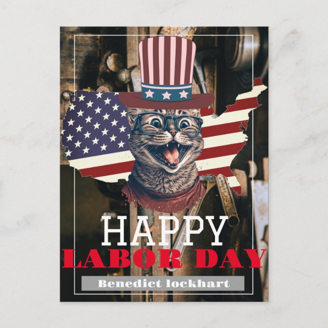 Elegant Solidarity worker Labor Day with USA flag Postcard (Front)