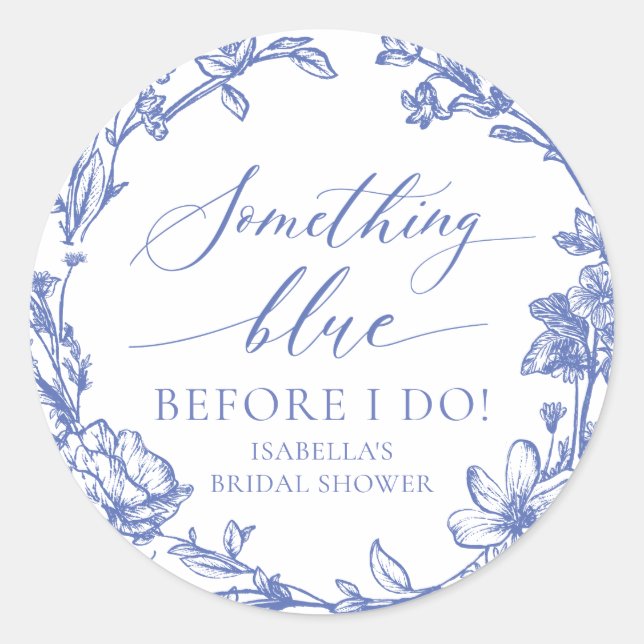 Elegant Something Blue Before I do Bridal Shower Classic Round Sticker (Front)