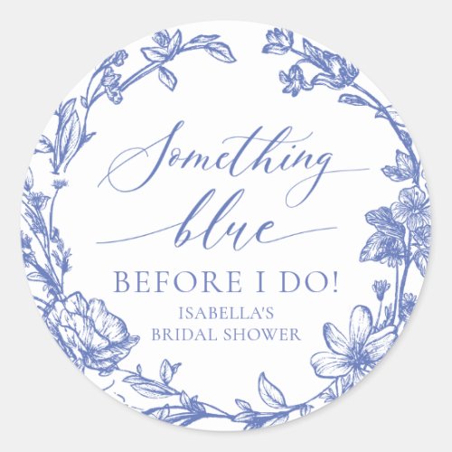 Elegant Something Blue Before I do Bridal Shower Classic Round Sticker