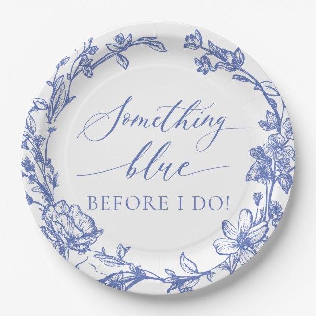 Elegant Something Blue Before I do Bridal Shower Paper Plates (Front)