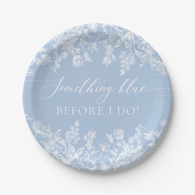 Elegant Something Blue Before I do Bridal Shower Paper Plates (Front)
