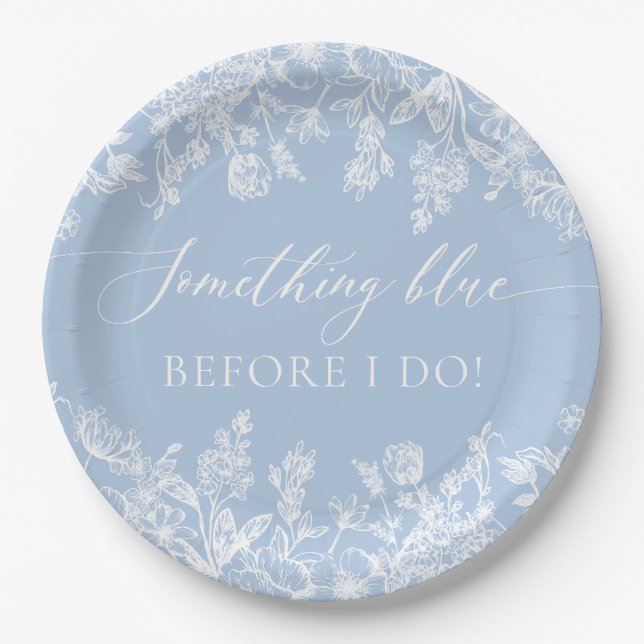 Elegant Something Blue Before I do Bridal Shower Paper Plates (Front)