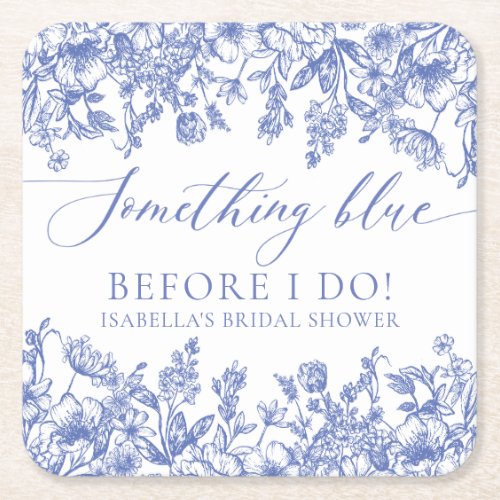 Elegant Something Blue Before I do Bridal Shower Square Paper Coaster