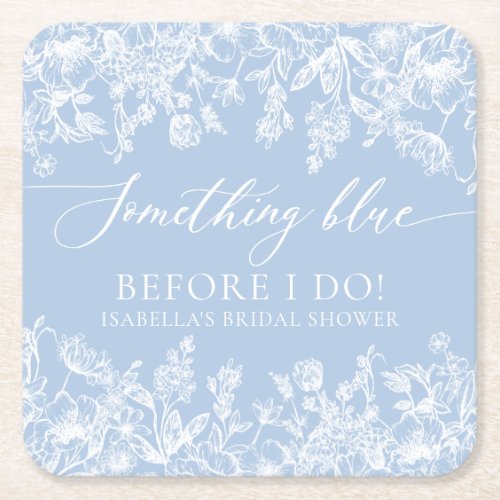 Elegant Something Blue Before I do Bridal Shower Square Paper Coaster