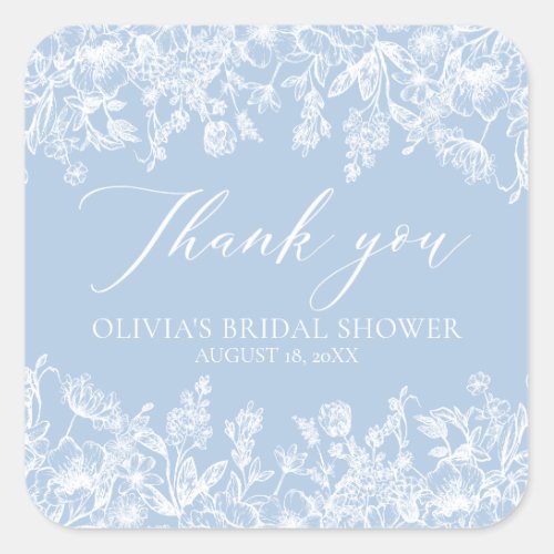 Elegant Something Blue Bridal Shower Thank You  Square Sticker