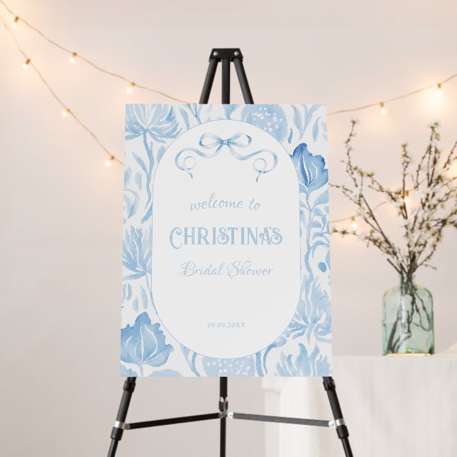 Elegant Something Blue Bridal Shower Welcome Sign (In Situ (Stand))