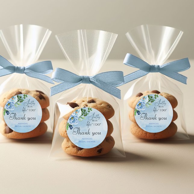 Elegant Something Blue Floral Bridal Shower Classic Round Sticker (Creator Uploaded)