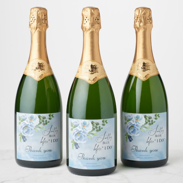 Elegant Something Blue Floral Bridal Shower Gift Sparkling Wine Label (Bottles)