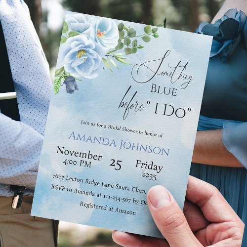 Elegant Something Blue Floral Bridal Shower Invitation