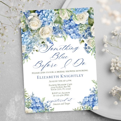 Elegant Something Blue Hydrangea Bridal Shower Invitation