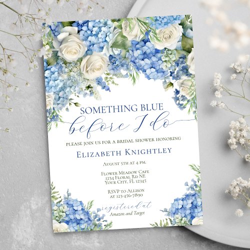 Elegant Something Blue Hydrangea Bridal Shower Invitation