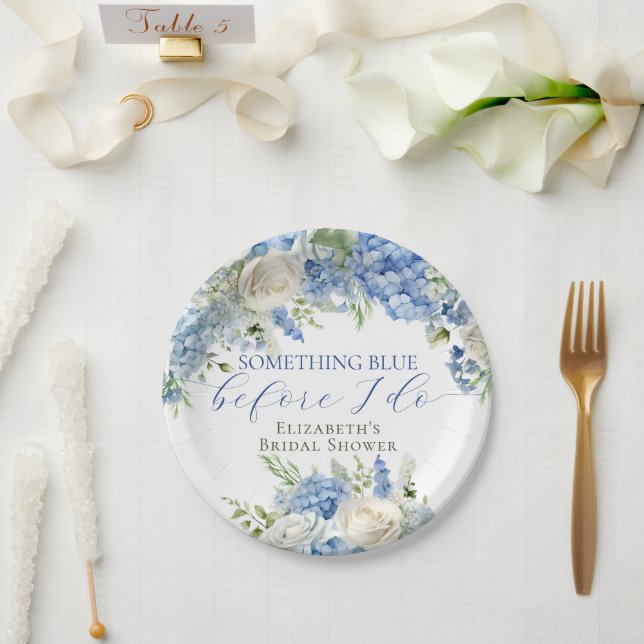 Elegant Something Blue Hydrangea Bridal Shower Paper Plates (Wedding)