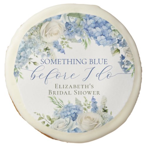 Elegant Something Blue Hydrangea Bridal Shower Sugar Cookie