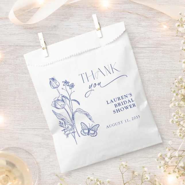 Elegant Something Blue Thank You Bridal Shower Favor Bag (Clipped)