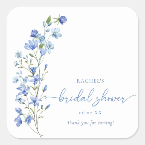 Elegant Something Blue Wildflower Bridal Shower  Square Sticker