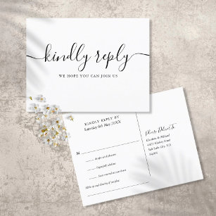 Elegant Song Request RSVP Black White Wedding Invitation Postcard