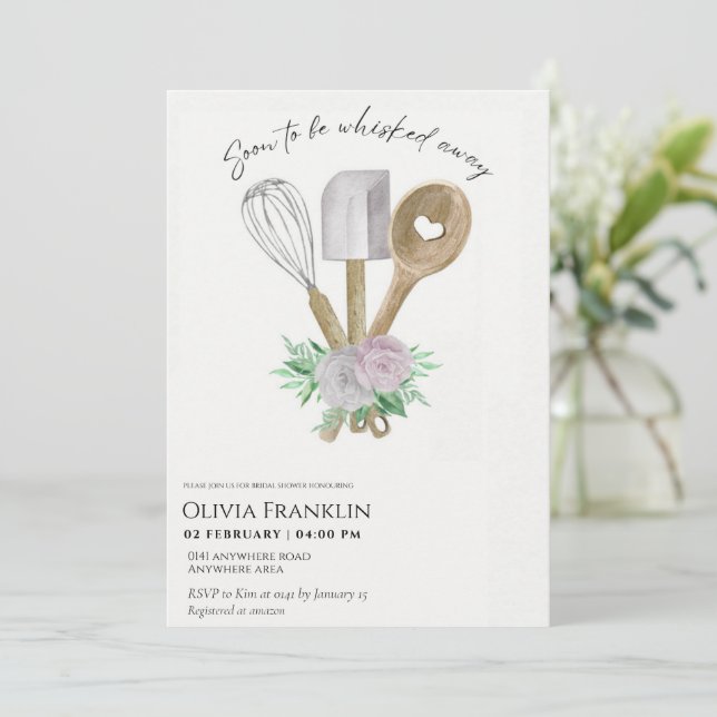 Elegant soon to be whisked away bridal shower invitation (Standing Front)