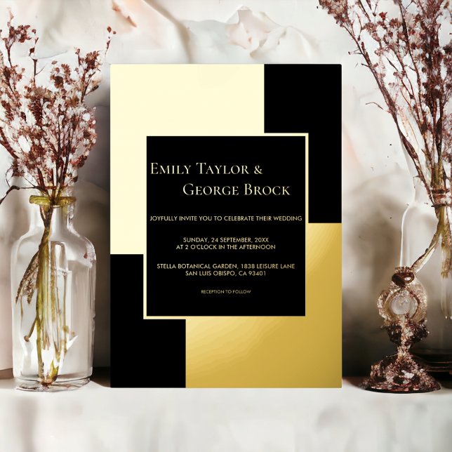 Elegant Sophisticated Black And Gold Chic Wedding Foil Invitation (Creator Uploaded)