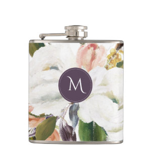 Elegant Sophisticated Botanical Floral Monogram Fl Flask