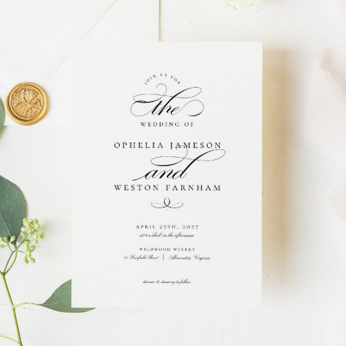 Elegant Sophisticated Calligraphy Script Wedding Invitation